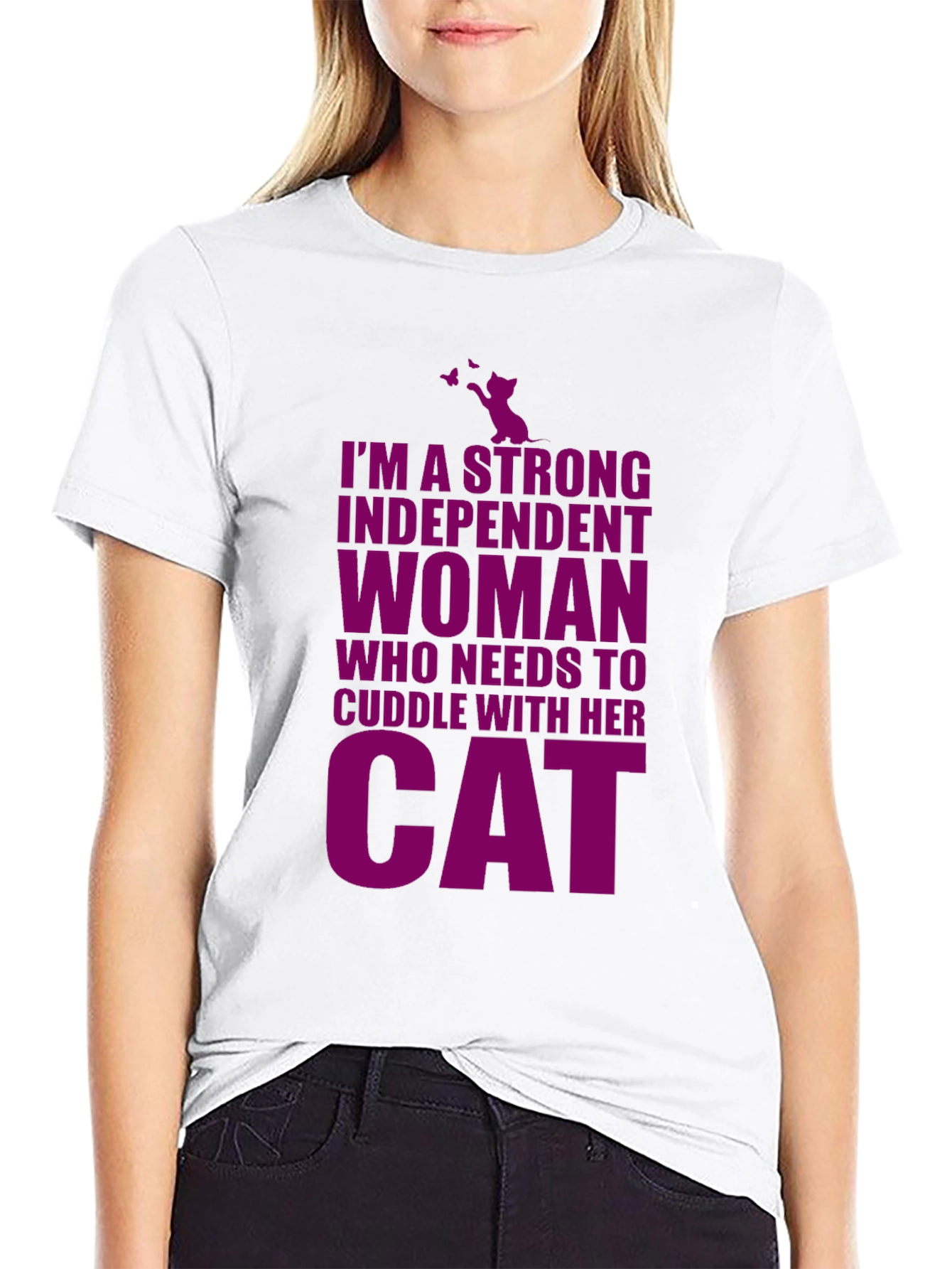 Strong Independent Woman Cat Lover Black T-Shirt
