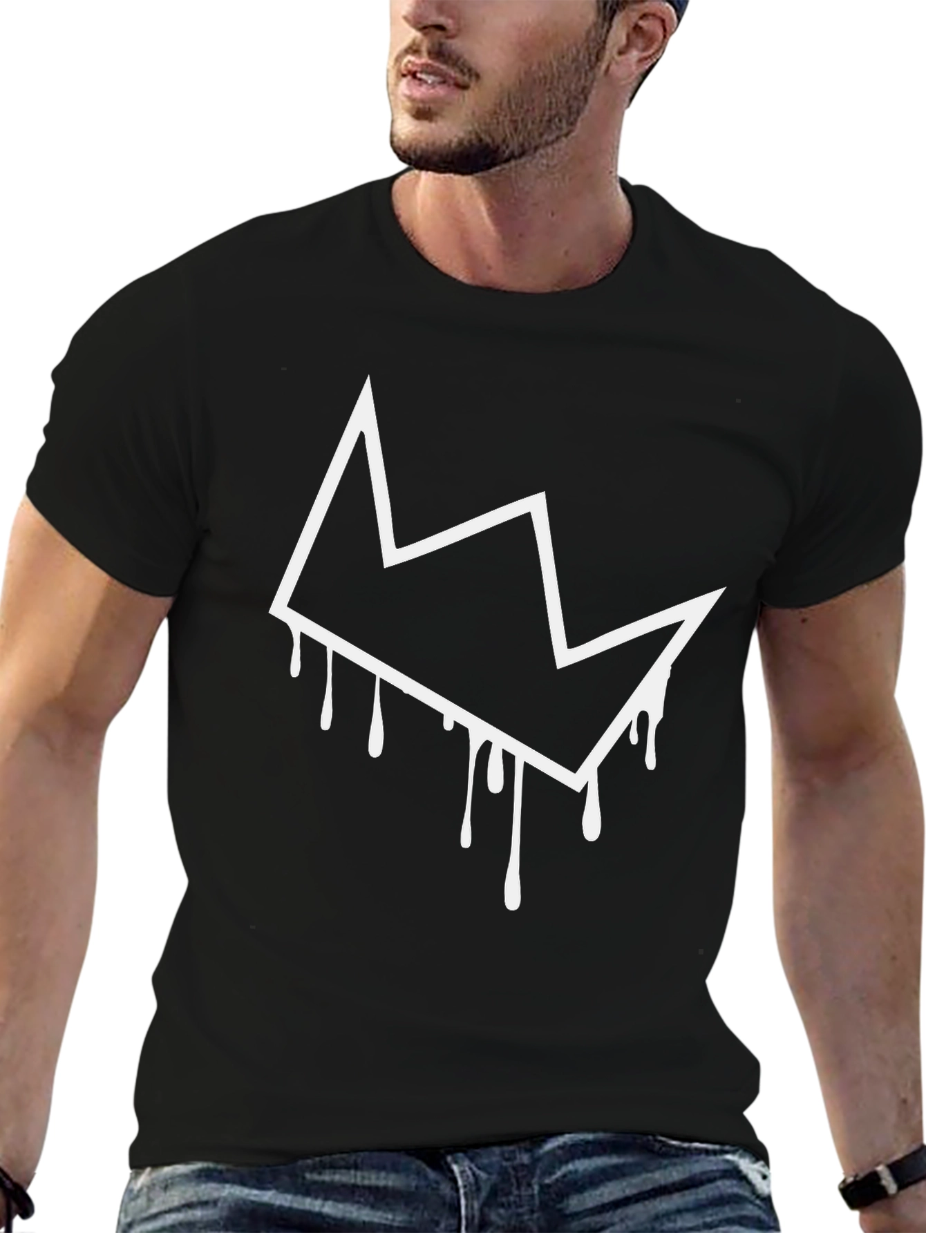 Dripping Crown Graphic Tee - Black Cotton T-Shirt