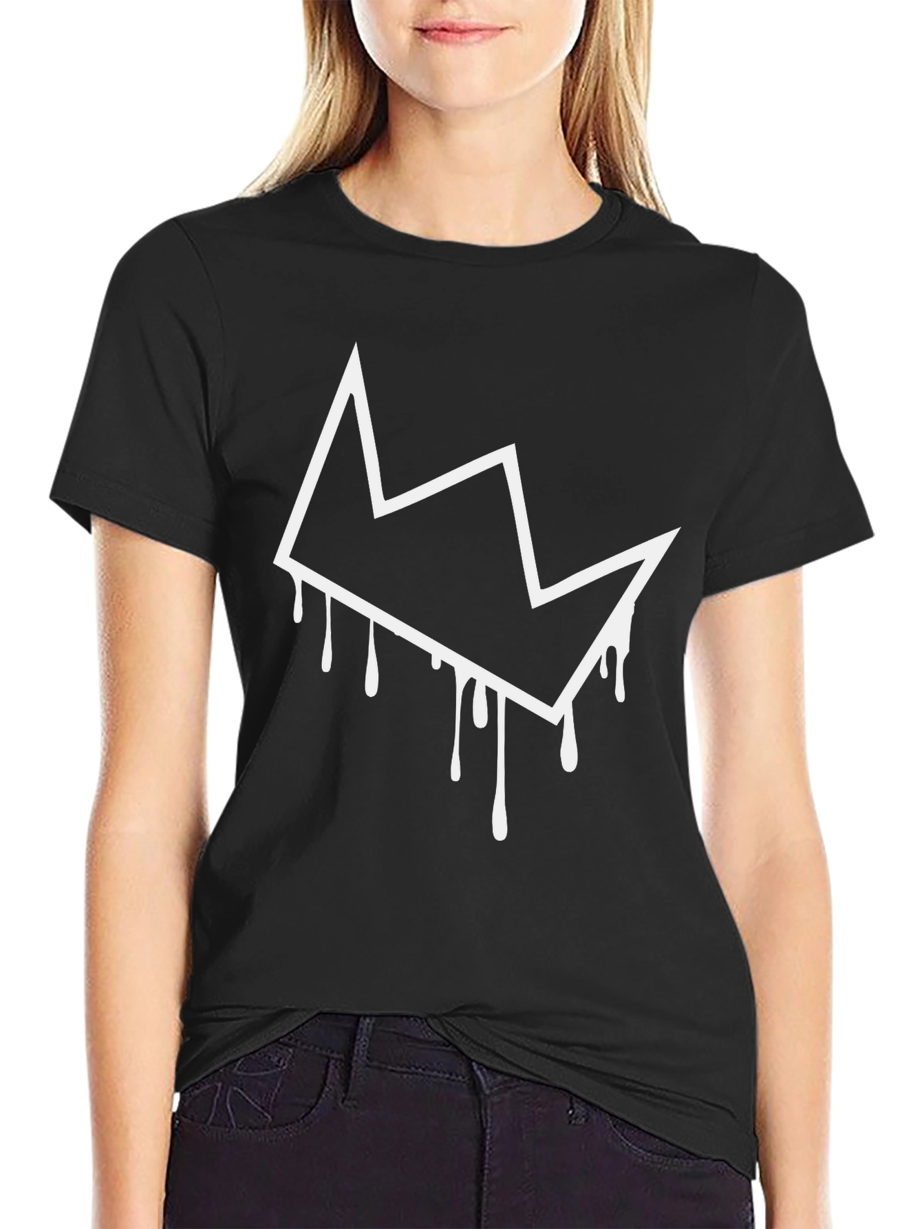 Dripping Crown Graphic Tee - Black Cotton T-Shirt