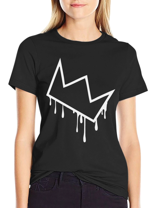 Dripping Crown Graphic Tee - Black Cotton T-Shirt