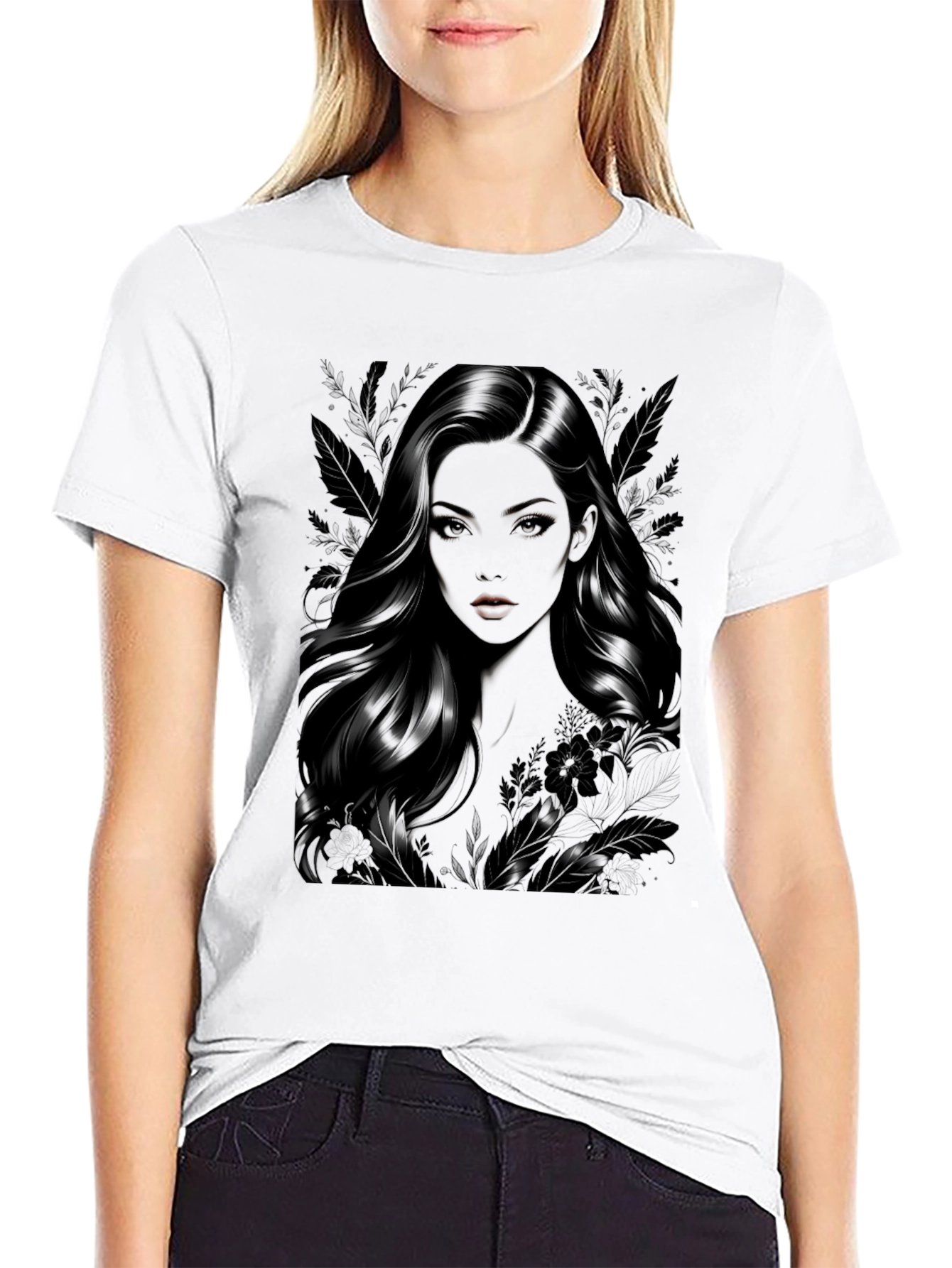Elegant Woman Graphic Tee - Soft Black T-Shirt