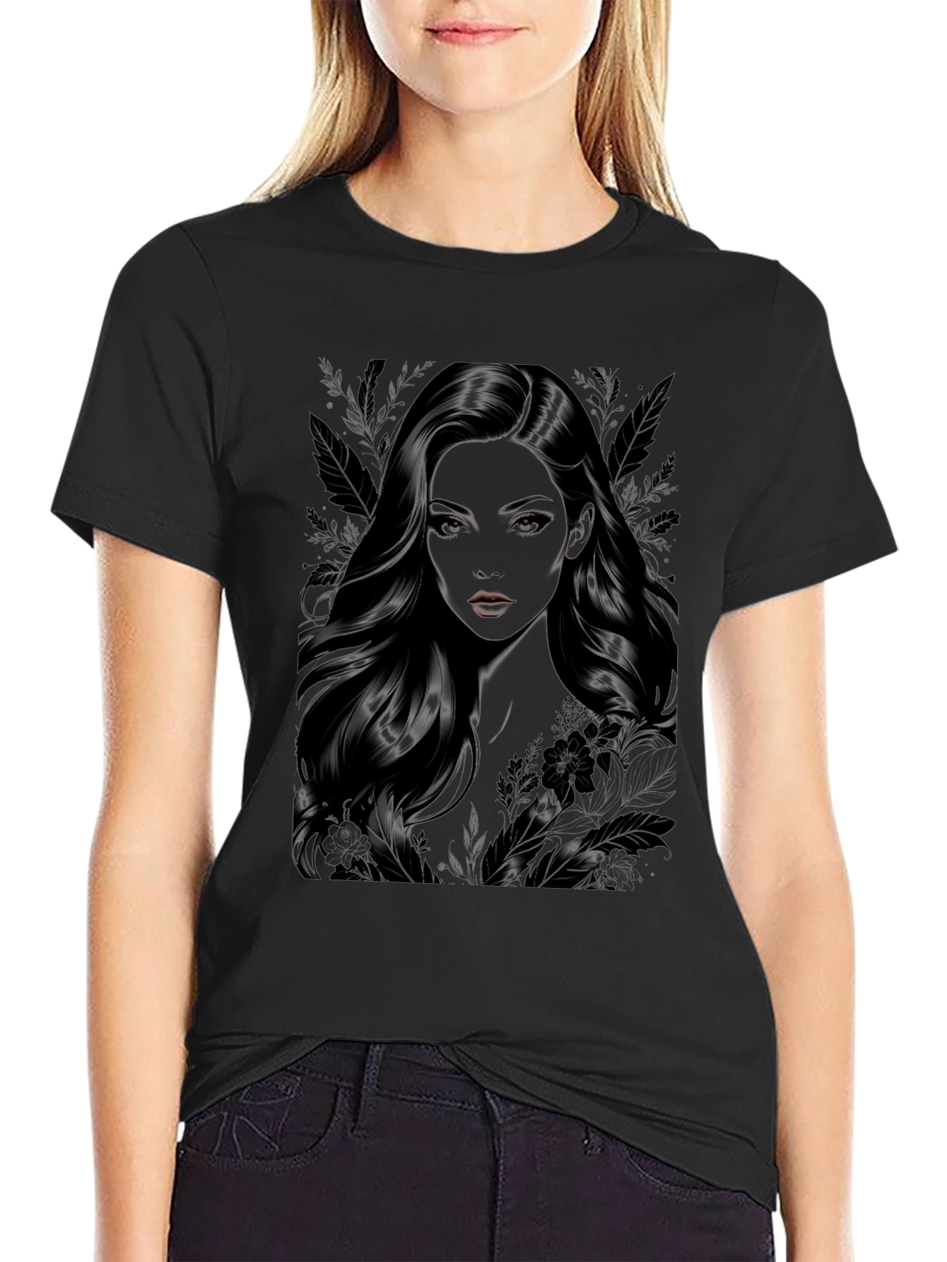Elegant Woman Graphic Tee - Soft Black T-Shirt