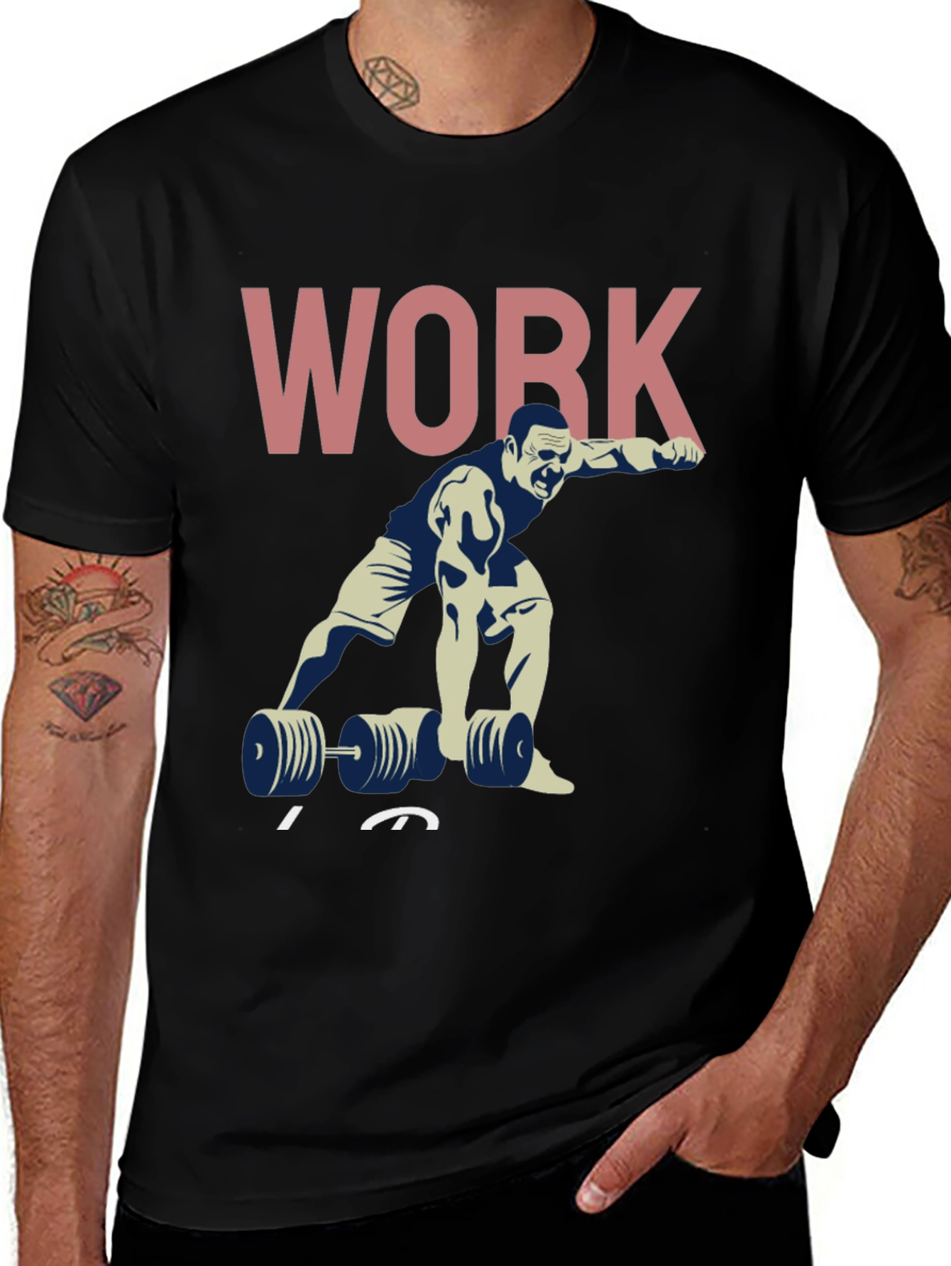 Workout Graphic T-Shirt - Black Cotton Gym Tee