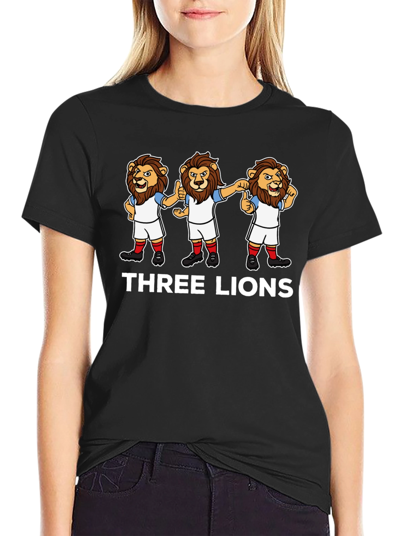 Three Lions Cartoon Graphic T-Shirt - Black