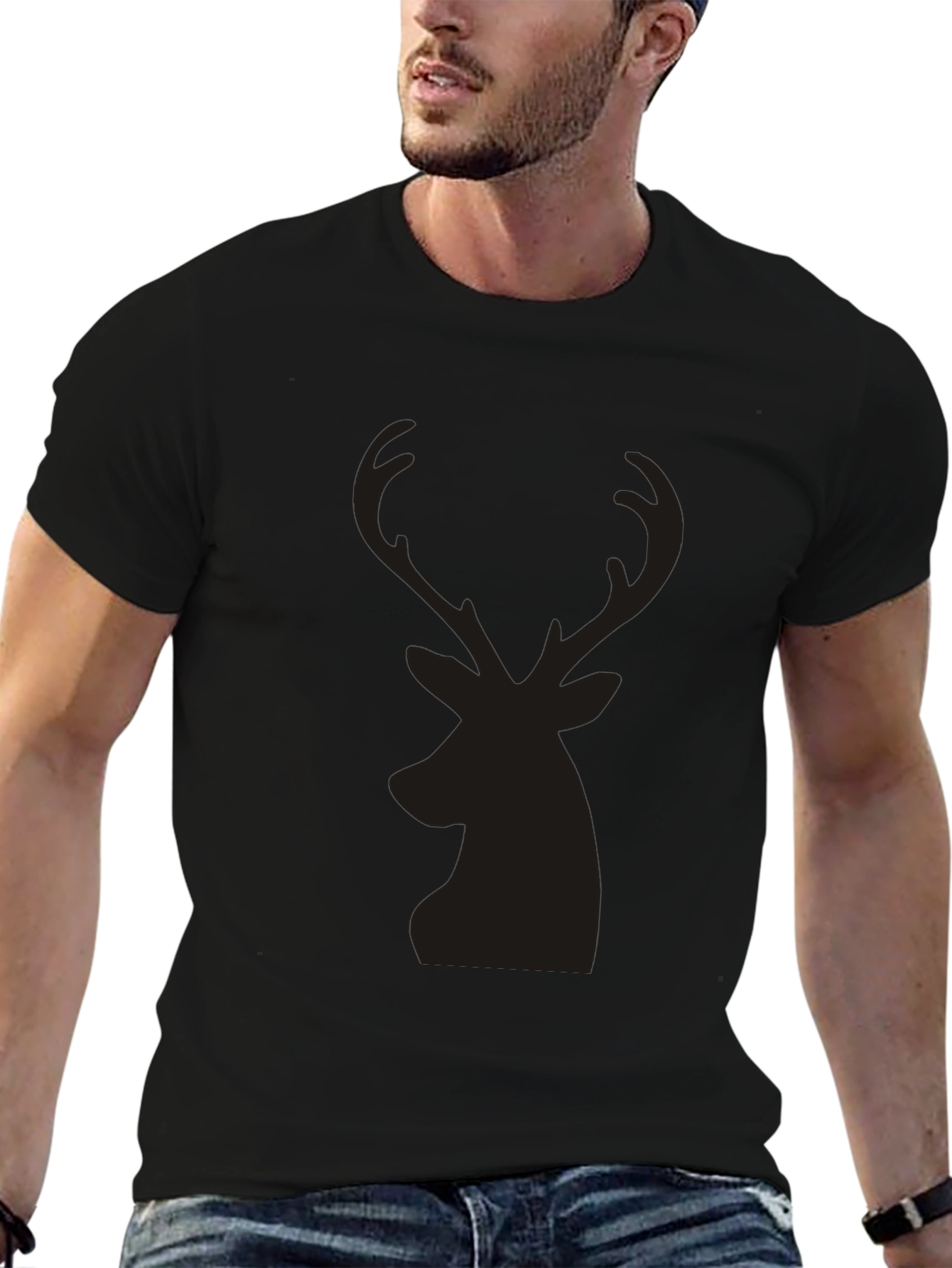 Mens Black T-Shirt with Deer Silhouette