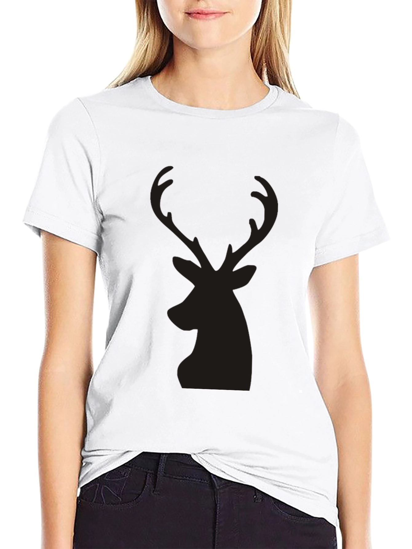 Mens Black T-Shirt with Deer Silhouette