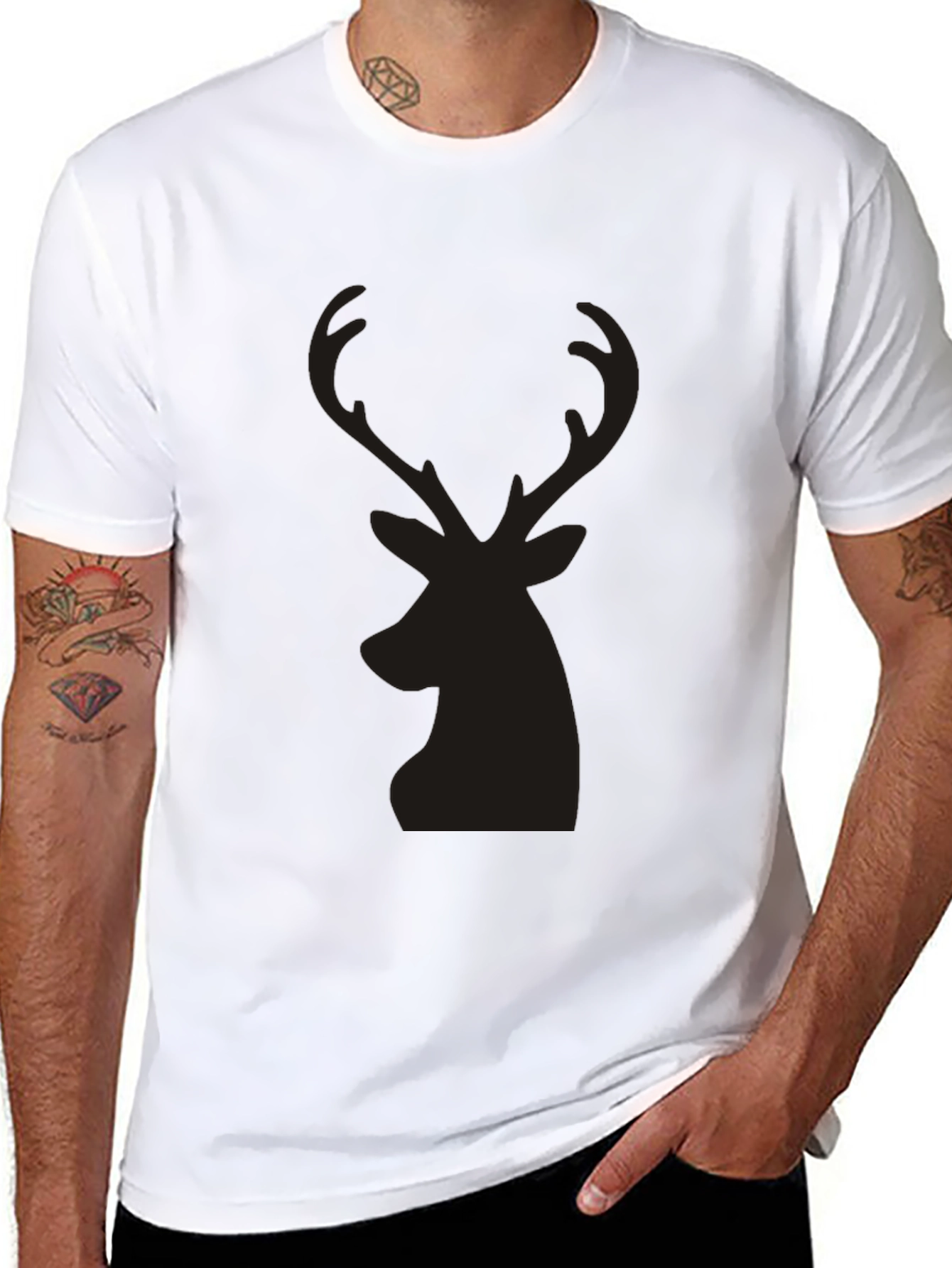 Mens Black T-Shirt with Deer Silhouette