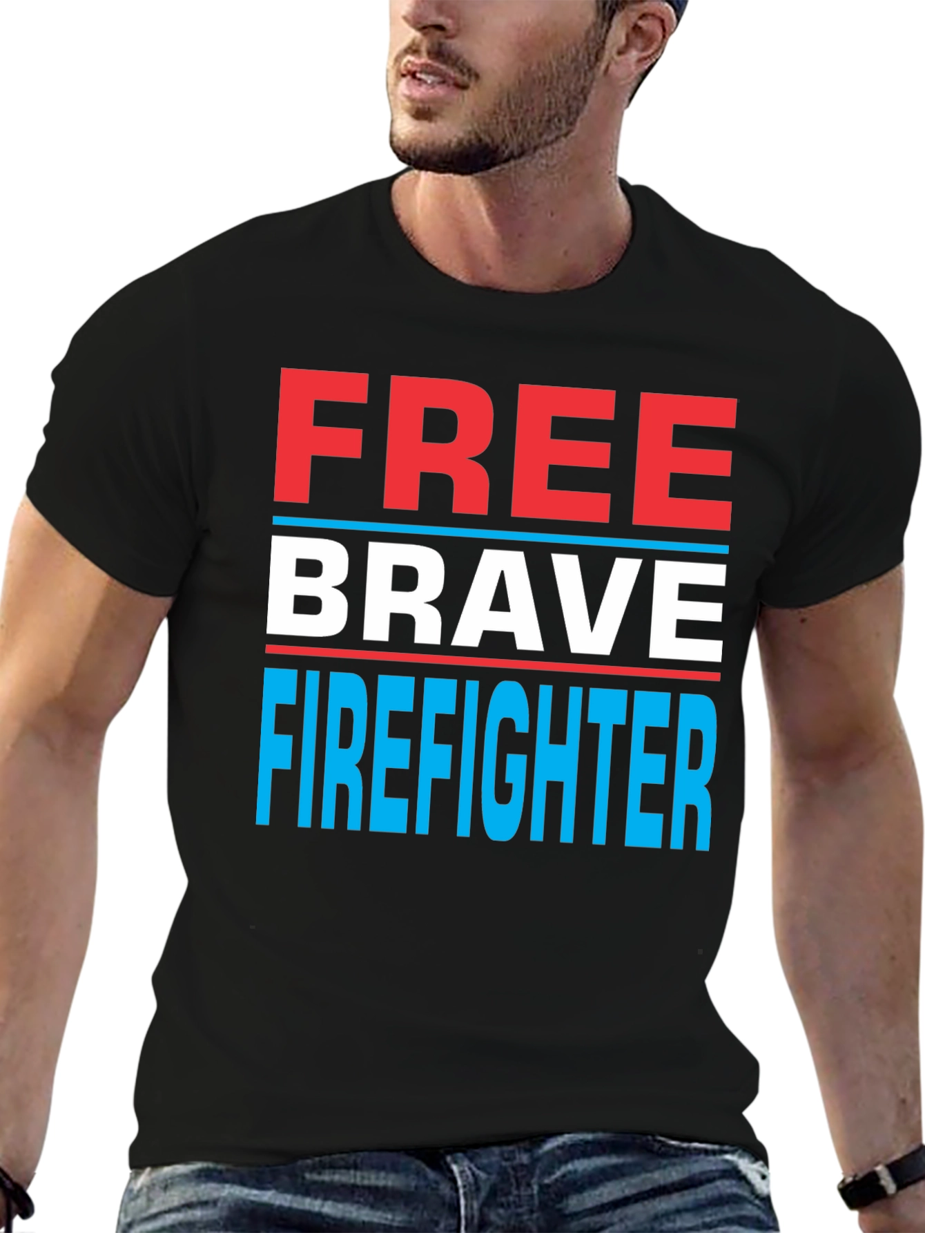 Free Brave Firefighter Graphic T-Shirt