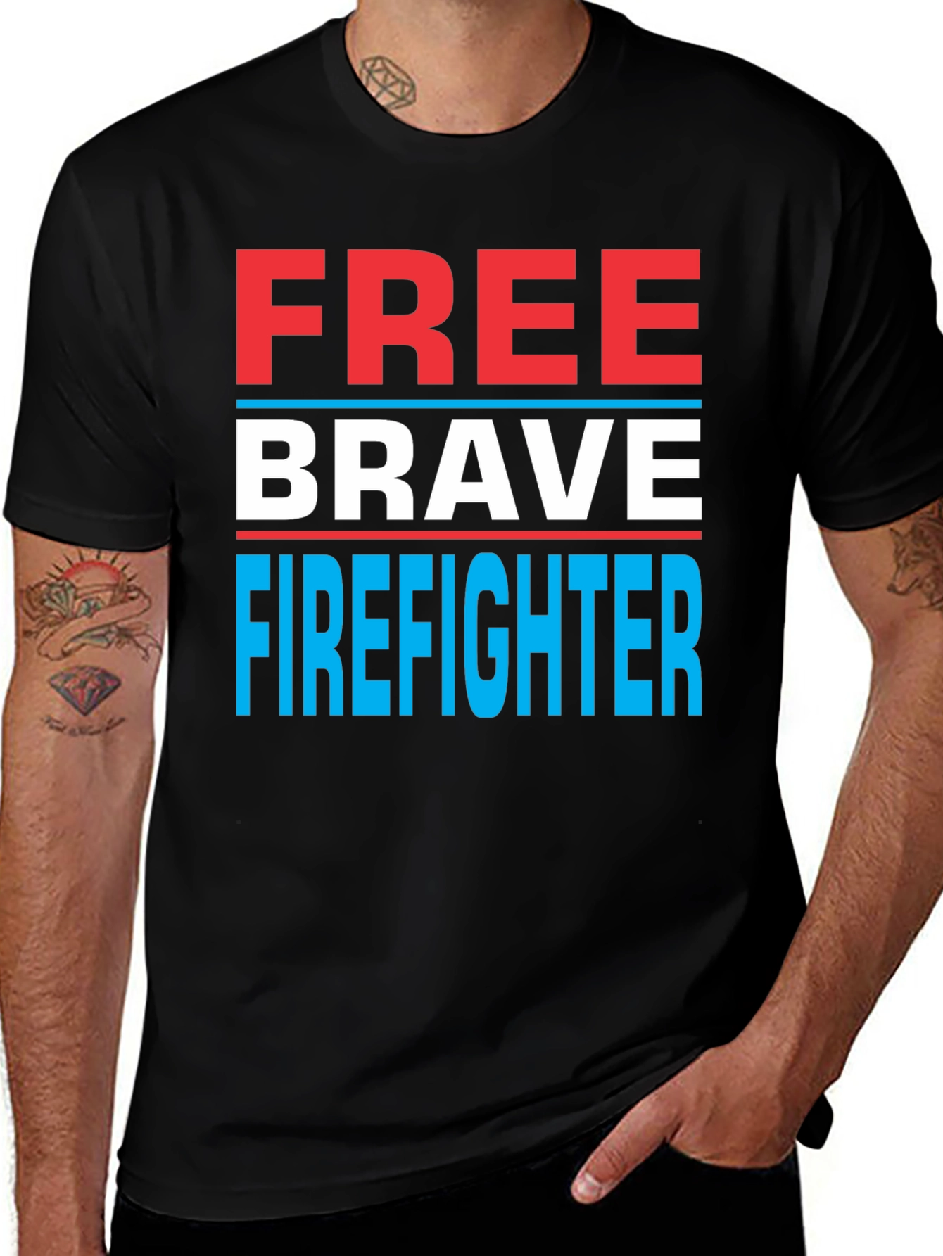 Free Brave Firefighter Graphic T-Shirt