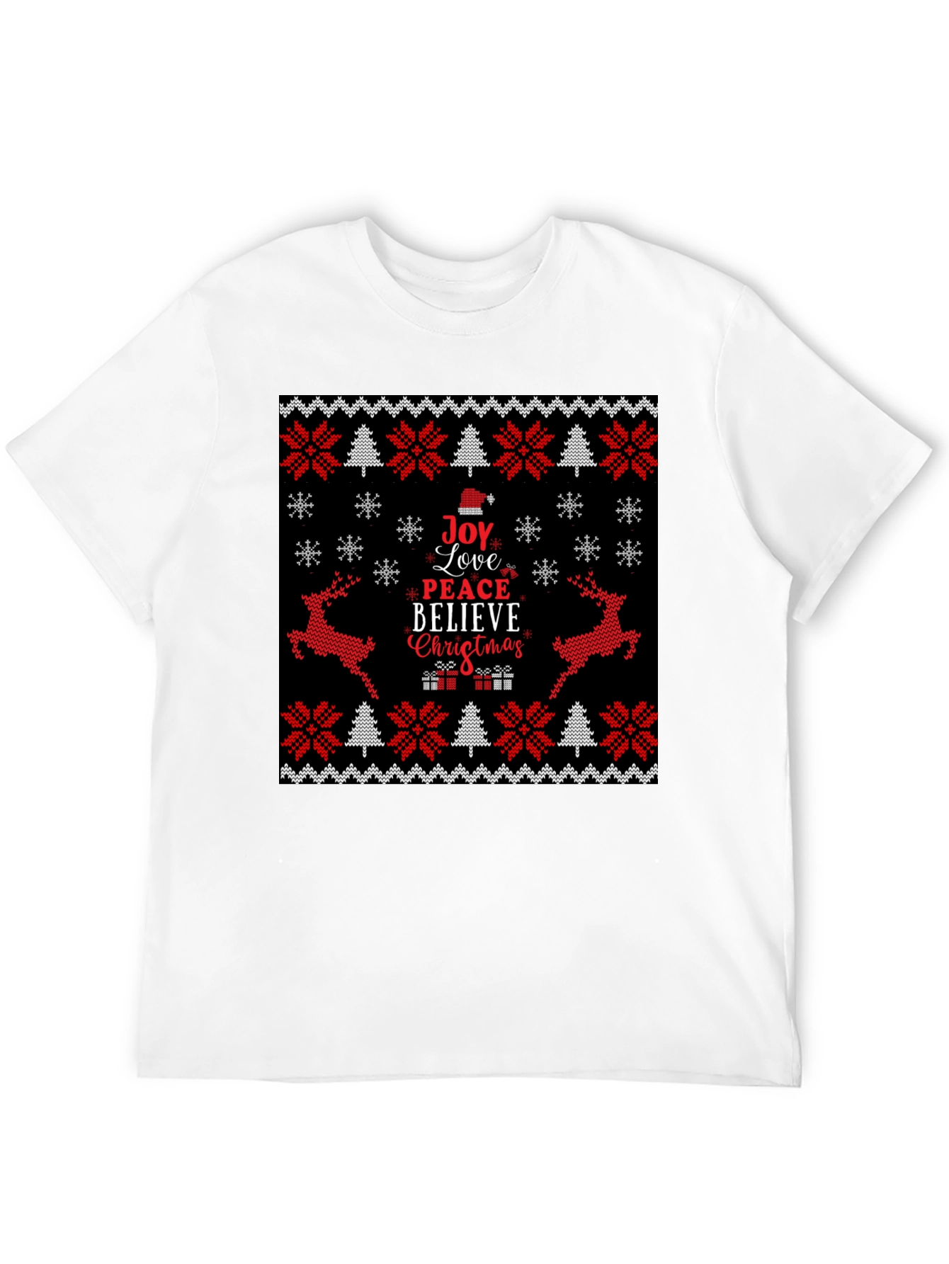 Joy Love Peace Christmas Black Crew Neck T-Shirt