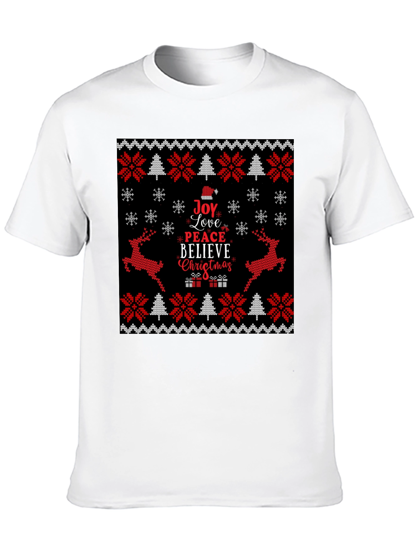 Joy Love Peace Christmas Black Crew Neck T-Shirt