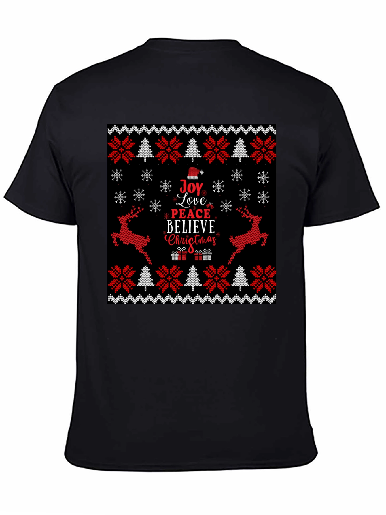 Joy Love Peace Christmas Black Crew Neck T-Shirt