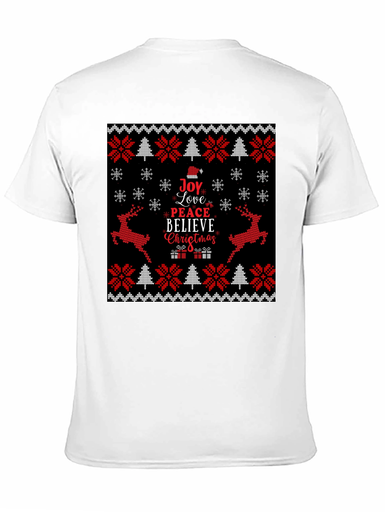 Joy Love Peace Christmas Black Crew Neck T-Shirt