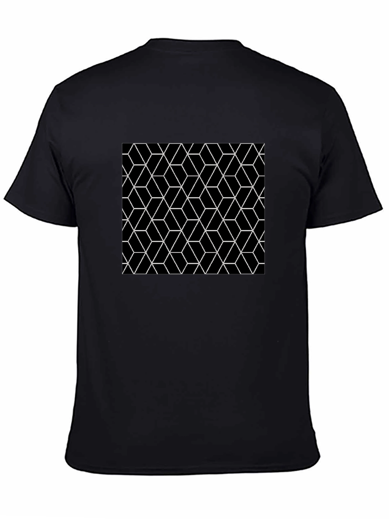 Geometric Cube Pattern Black T-Shirt