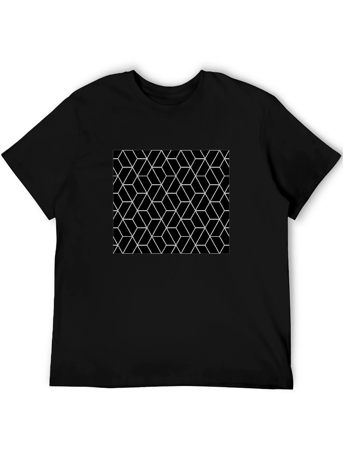 Geometric Cube Pattern Black T-Shirt
