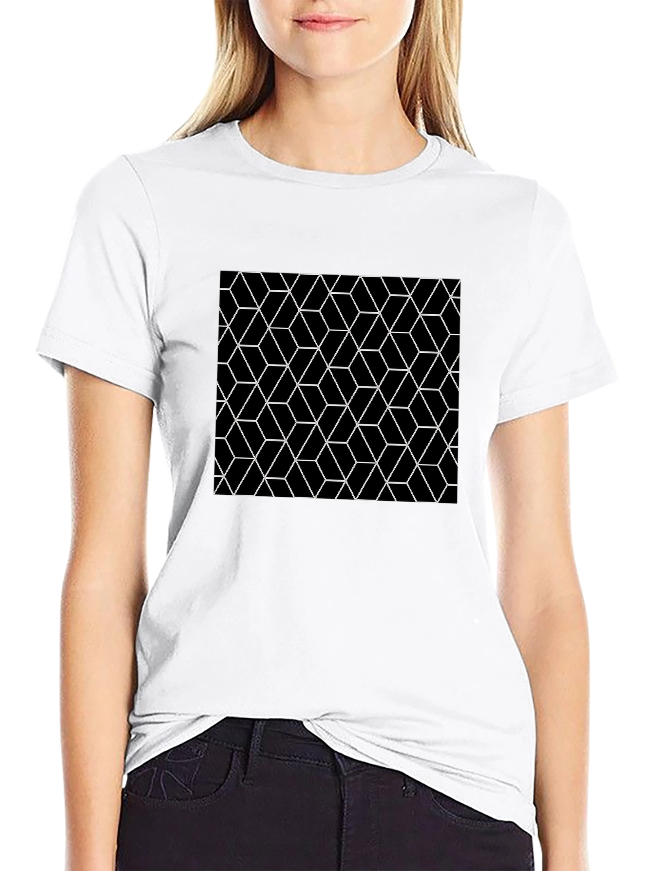 Geometric Cube Pattern Black T-Shirt