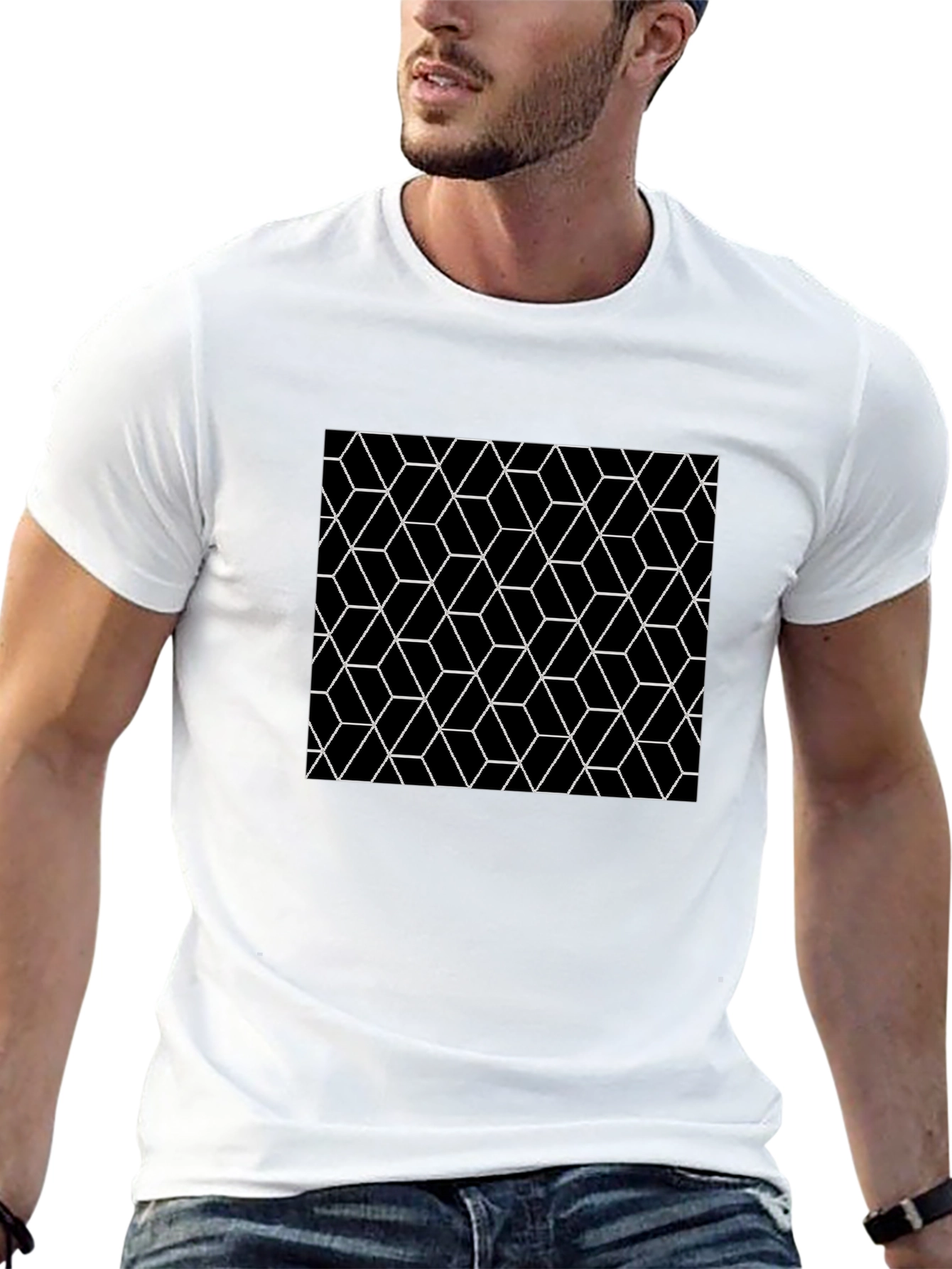 Geometric Cube Pattern Black T-Shirt