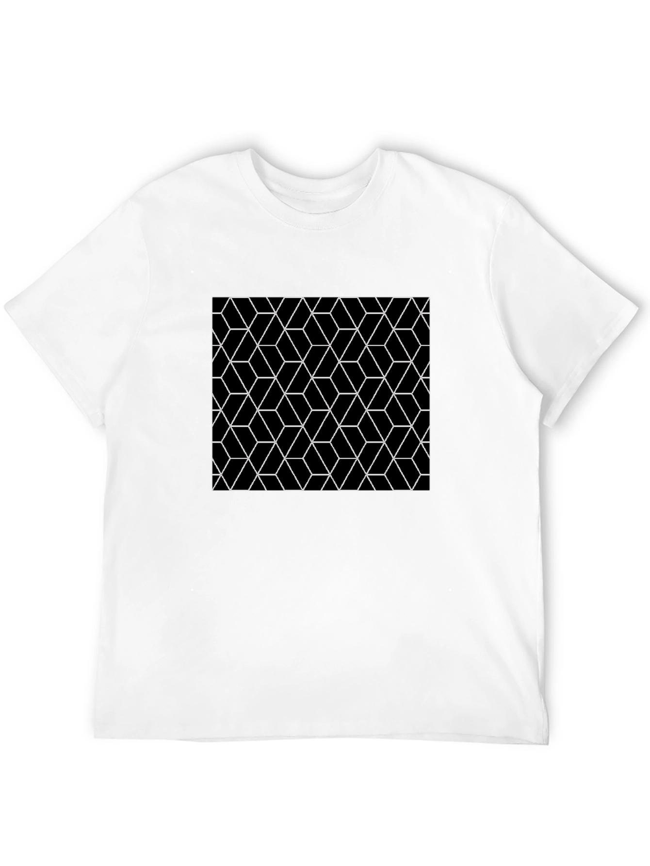 Geometric Cube Pattern Black T-Shirt