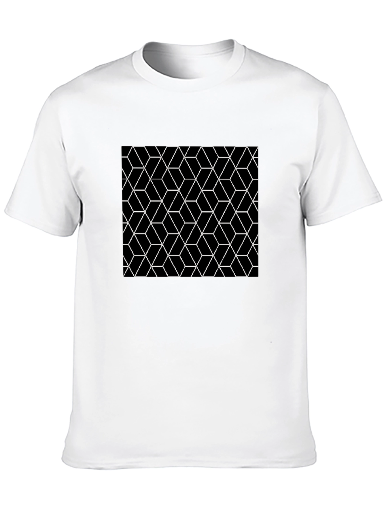 Geometric Cube Pattern Black T-Shirt