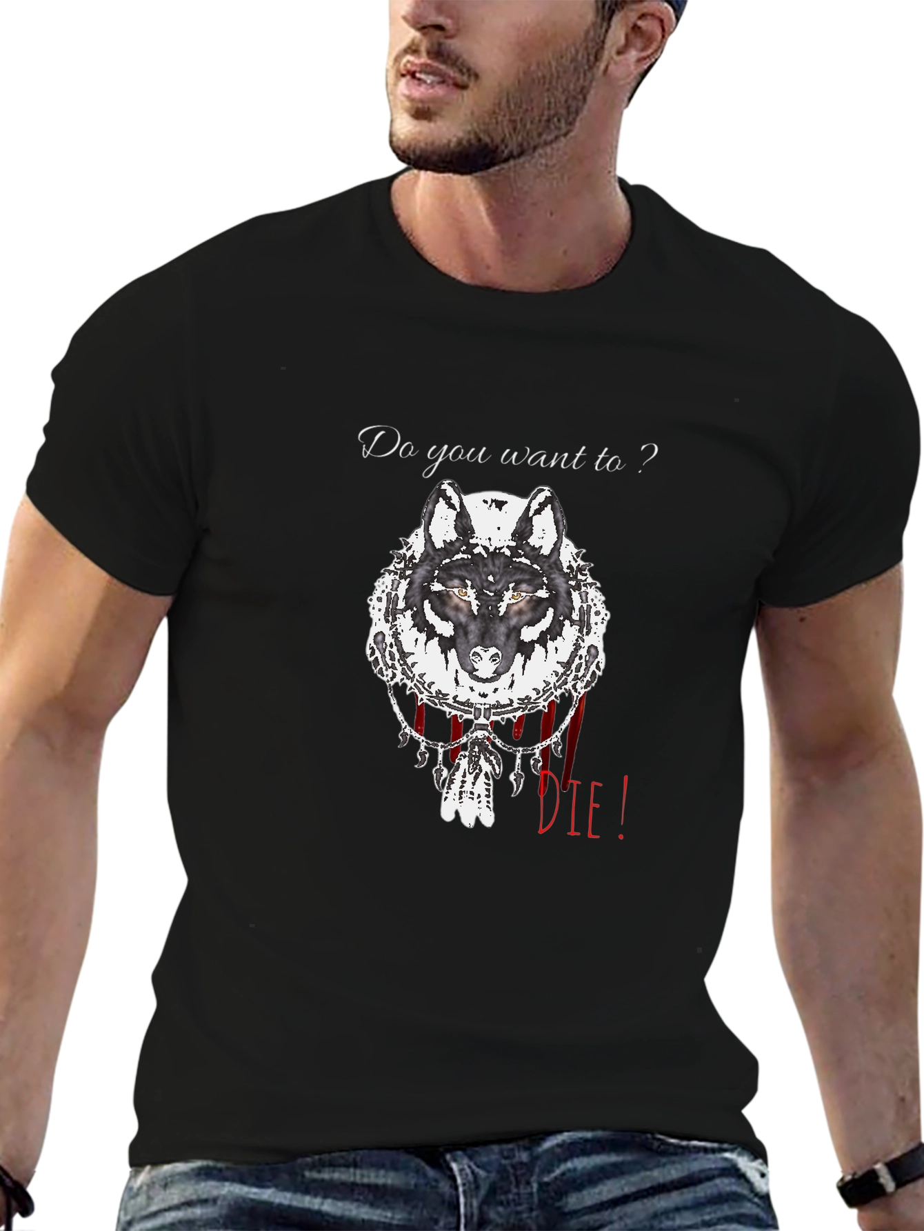 Wolf Graphic Print Crew Neck T-Shirt