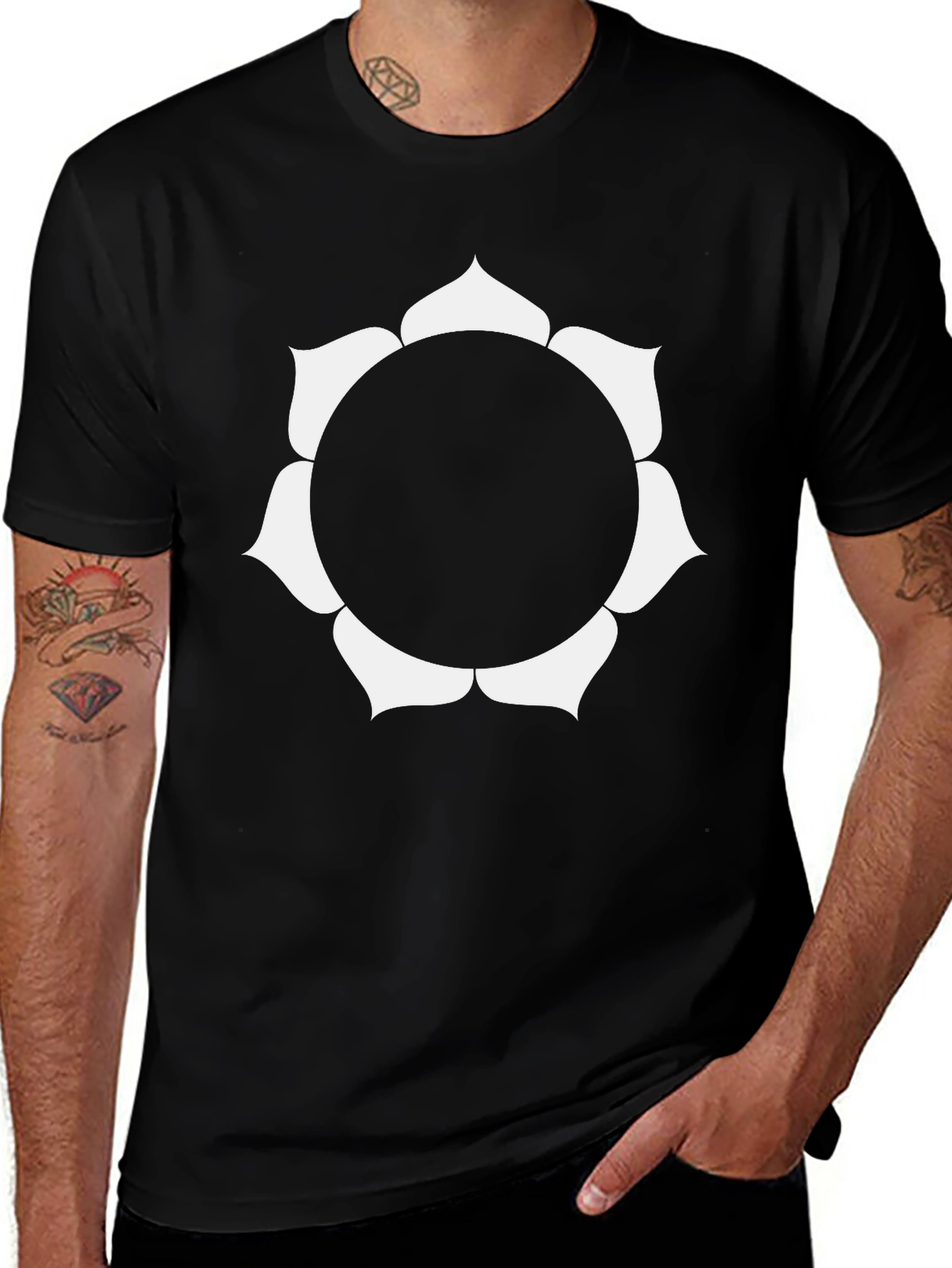 Black T-Shirt with White Floral Design