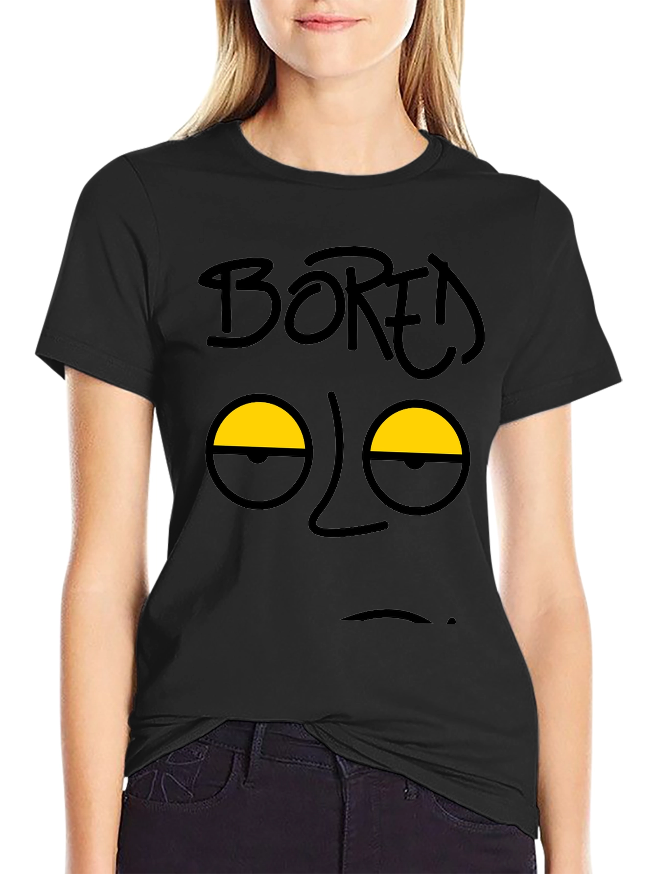 Bored Face Graphic T-Shirt - Black