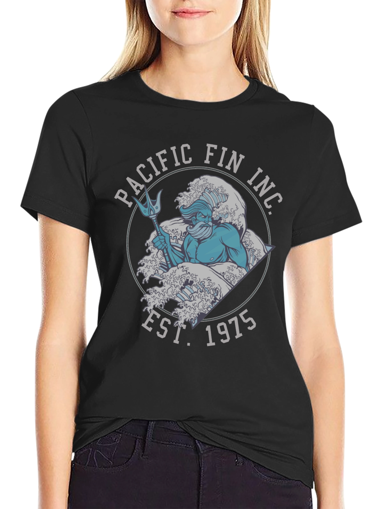 Pacific Fin Inc. Black T-Shirt with Nautical Design