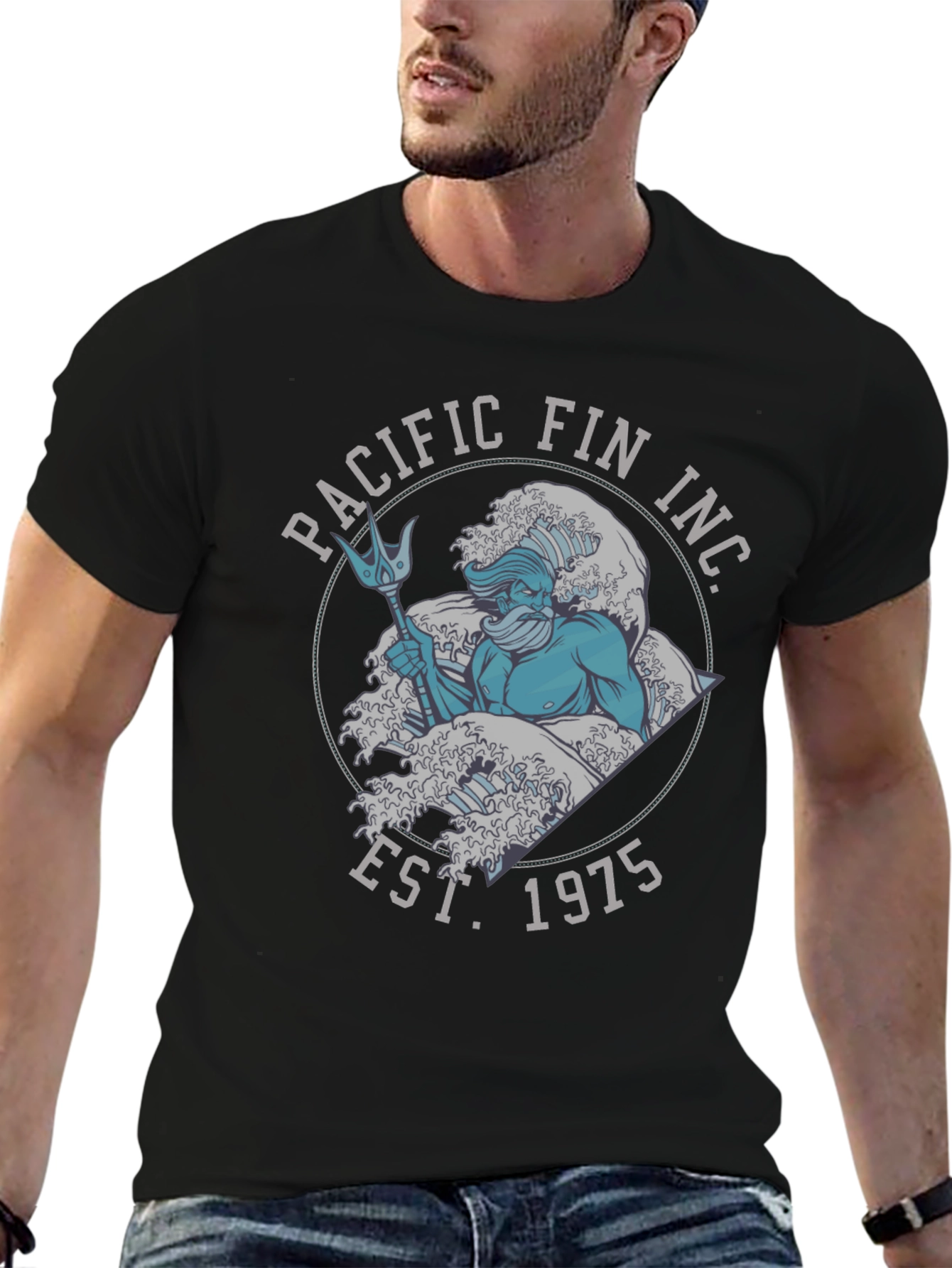 Pacific Fin Inc. Black T-Shirt with Nautical Design