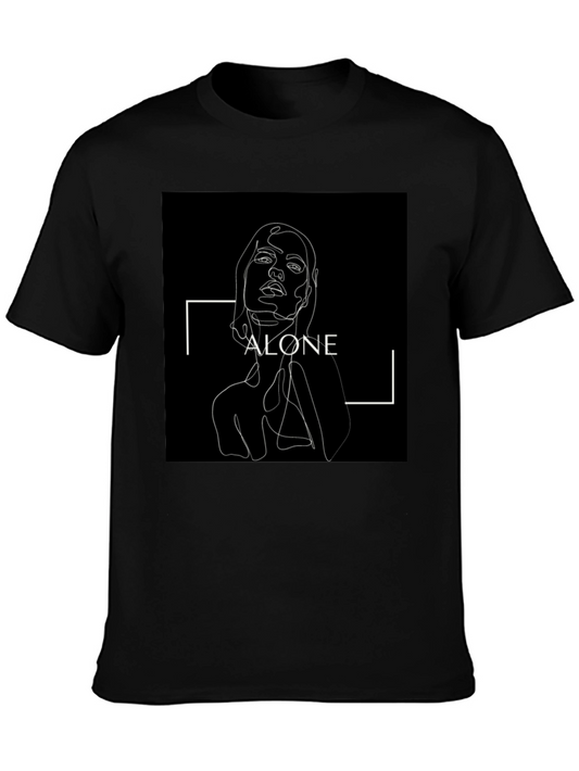 Minimalist Alone Graphic Print Black T-Shirt