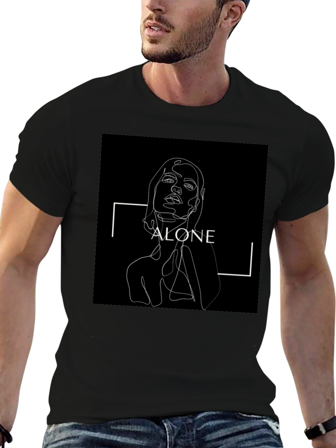 Minimalist Alone Graphic Print Black T-Shirt