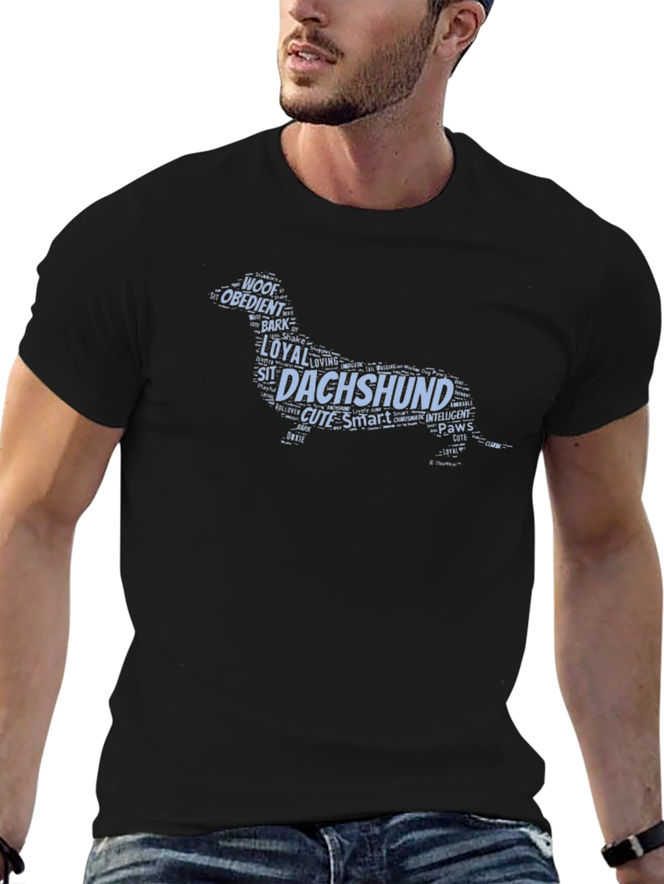 Dachshund Word Art T-Shirt - Mens Black Tee