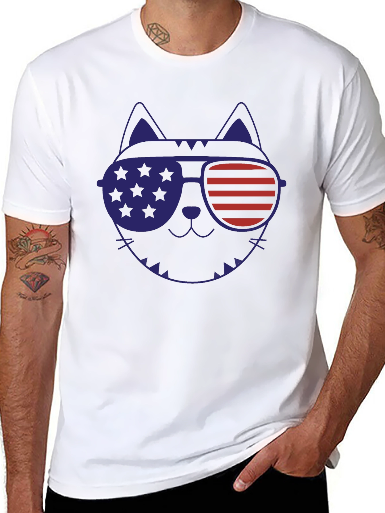 Patriotic Cat Sunglasses Graphic T-Shirt