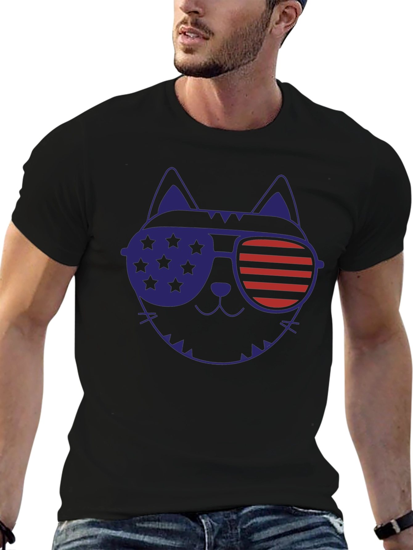 Patriotic Cat Sunglasses Graphic T-Shirt