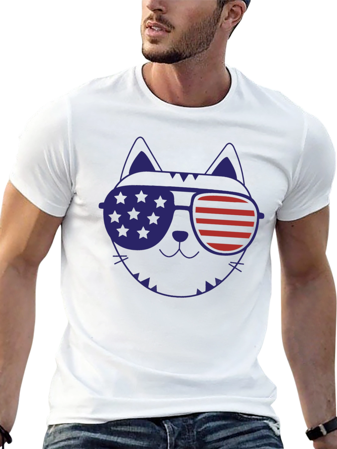 Patriotic Cat Sunglasses Graphic T-Shirt