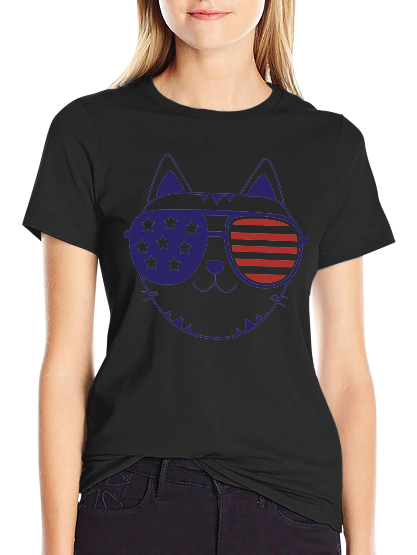 Patriotic Cat Sunglasses Graphic T-Shirt