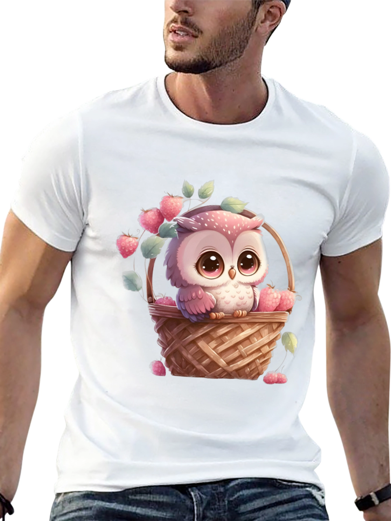 Owl in Basket T-Shirt: Cute Cartoon Graphic Tee
