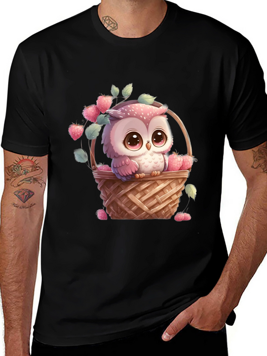 Owl in Basket T-Shirt: Cute Cartoon Graphic Tee