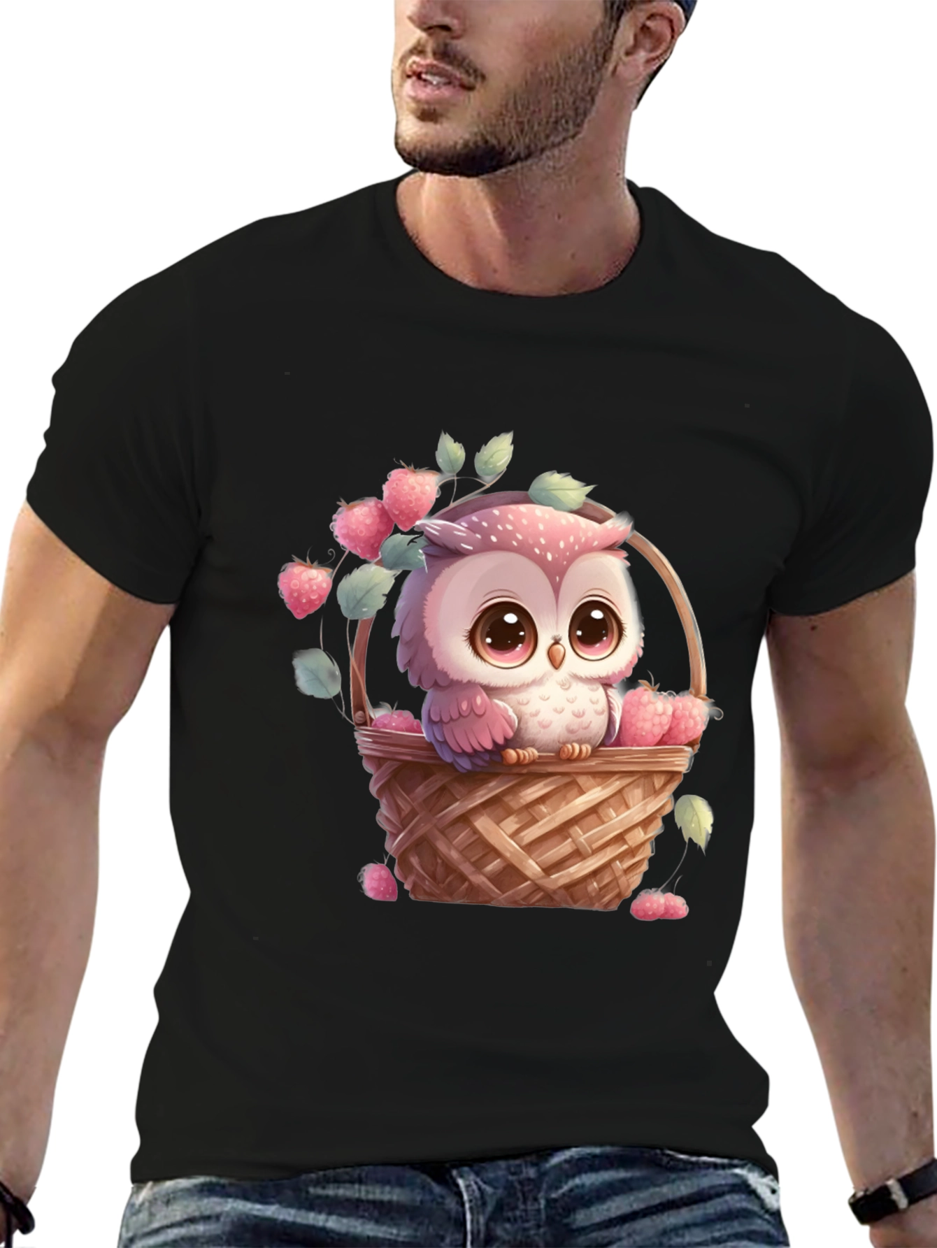 Owl in Basket T-Shirt: Cute Cartoon Graphic Tee