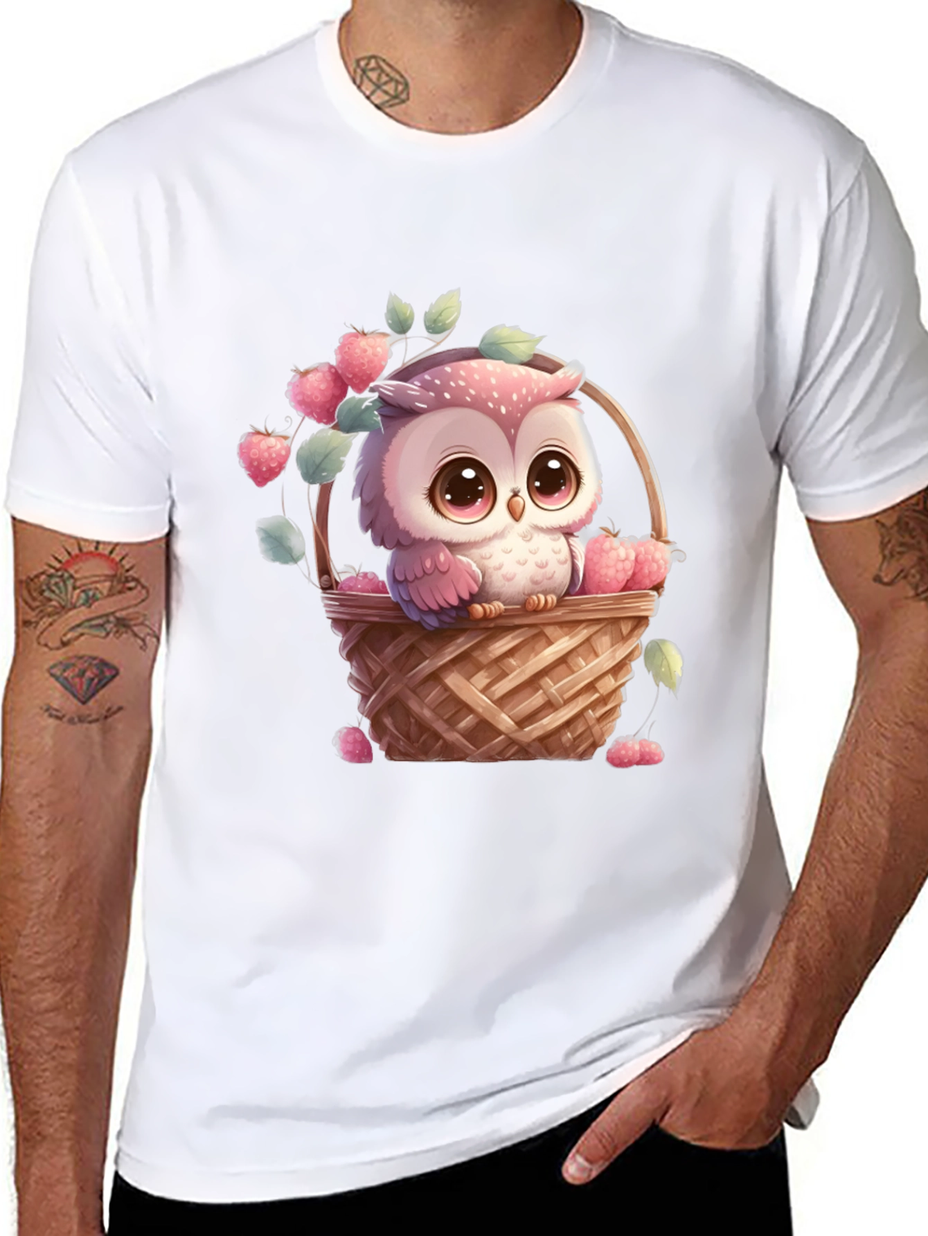 Owl in Basket T-Shirt: Cute Cartoon Graphic Tee