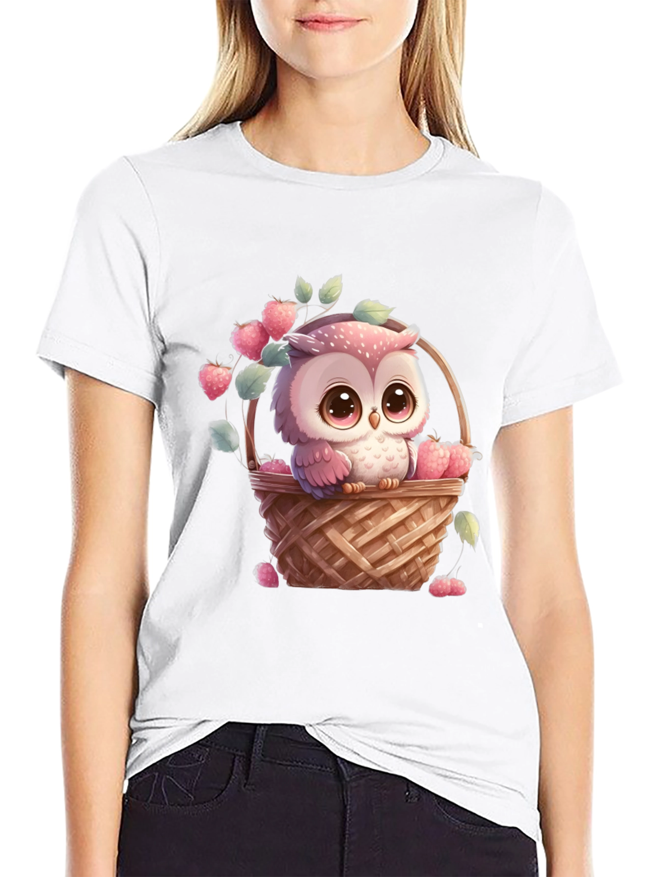 Owl in Basket T-Shirt: Cute Cartoon Graphic Tee