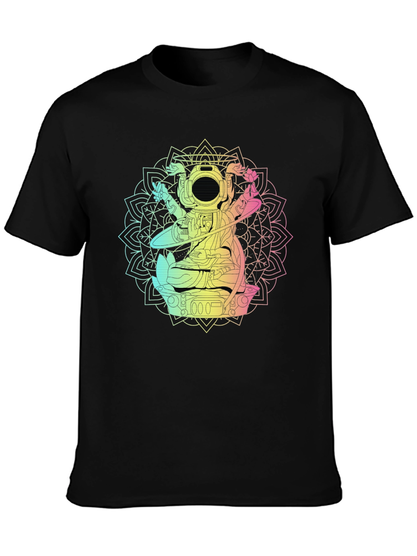 Astronaut Mandala Graphic T-Shirt - Black