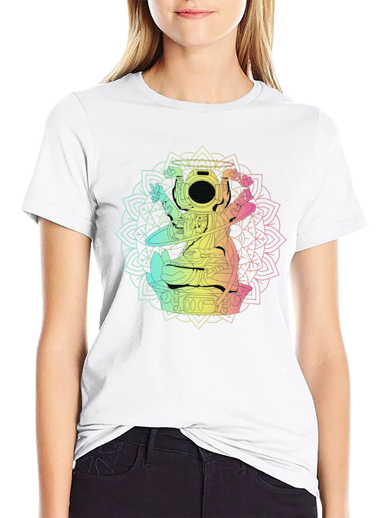 Astronaut Mandala Graphic T-Shirt - Black