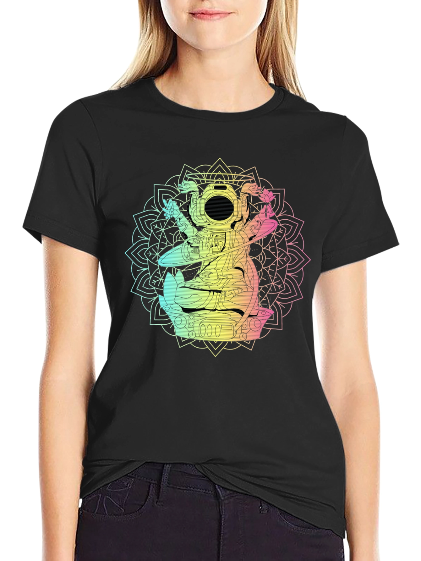 Astronaut Mandala Graphic T-Shirt - Black