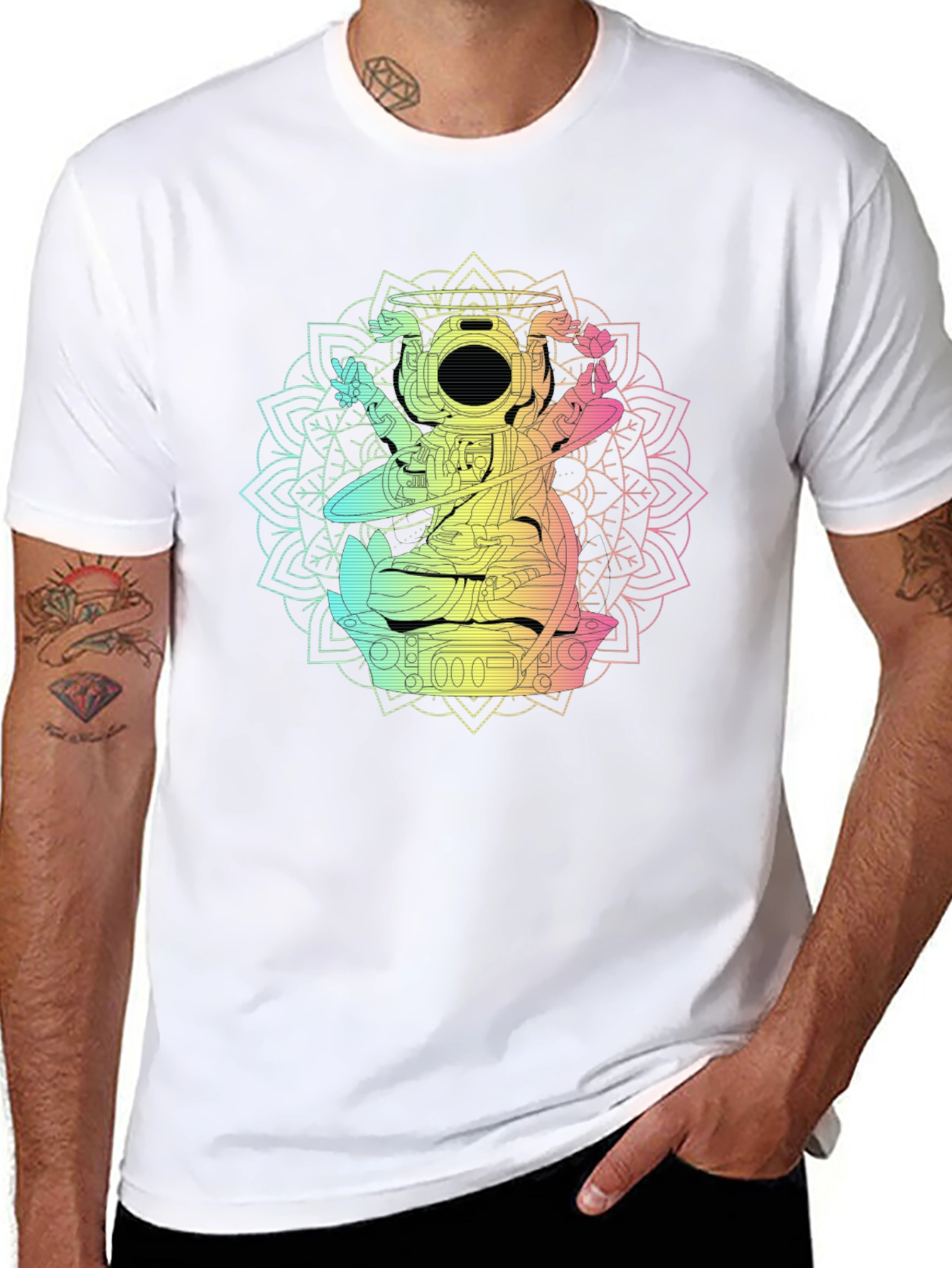 Astronaut Mandala Graphic T-Shirt - Black