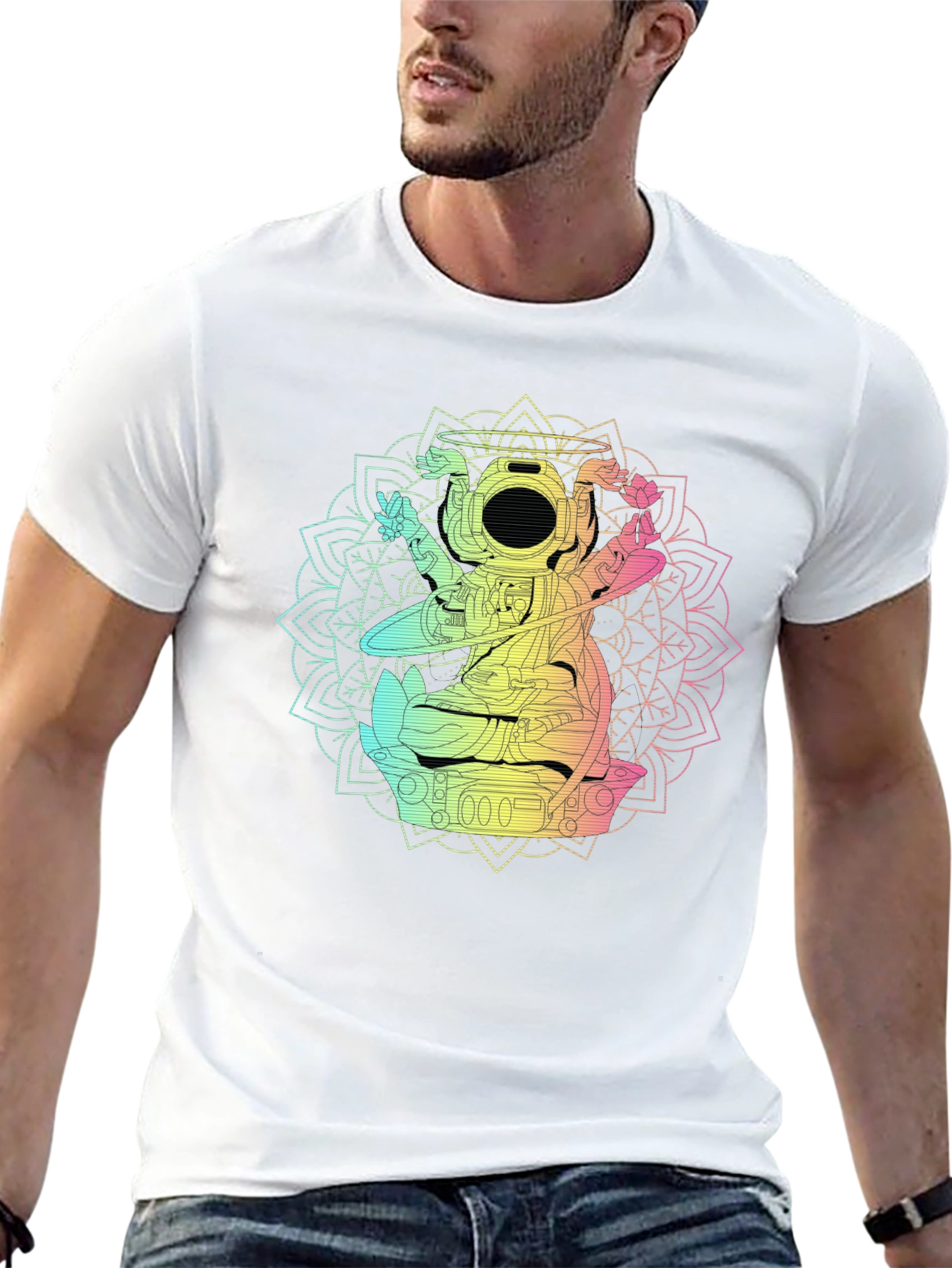 Astronaut Mandala Graphic T-Shirt - Black
