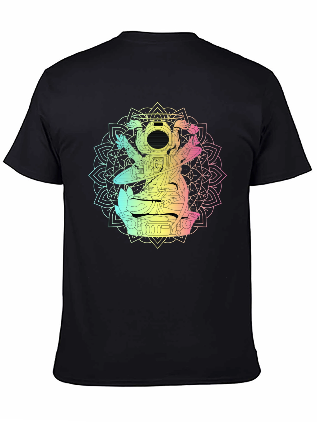 Astronaut Mandala Graphic T-Shirt - Black