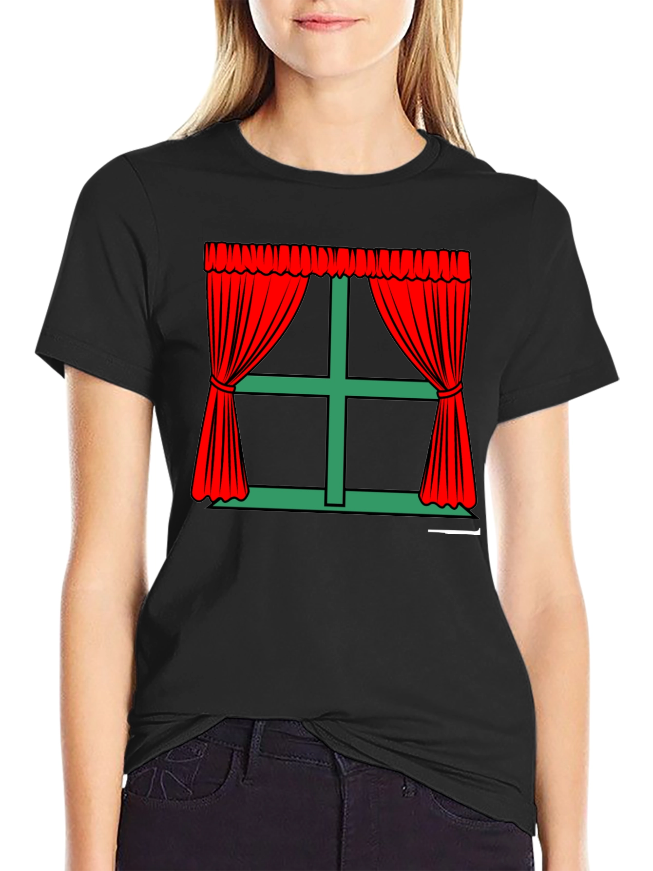 Window Curtains Graphic T-Shirt - Novelty Design
