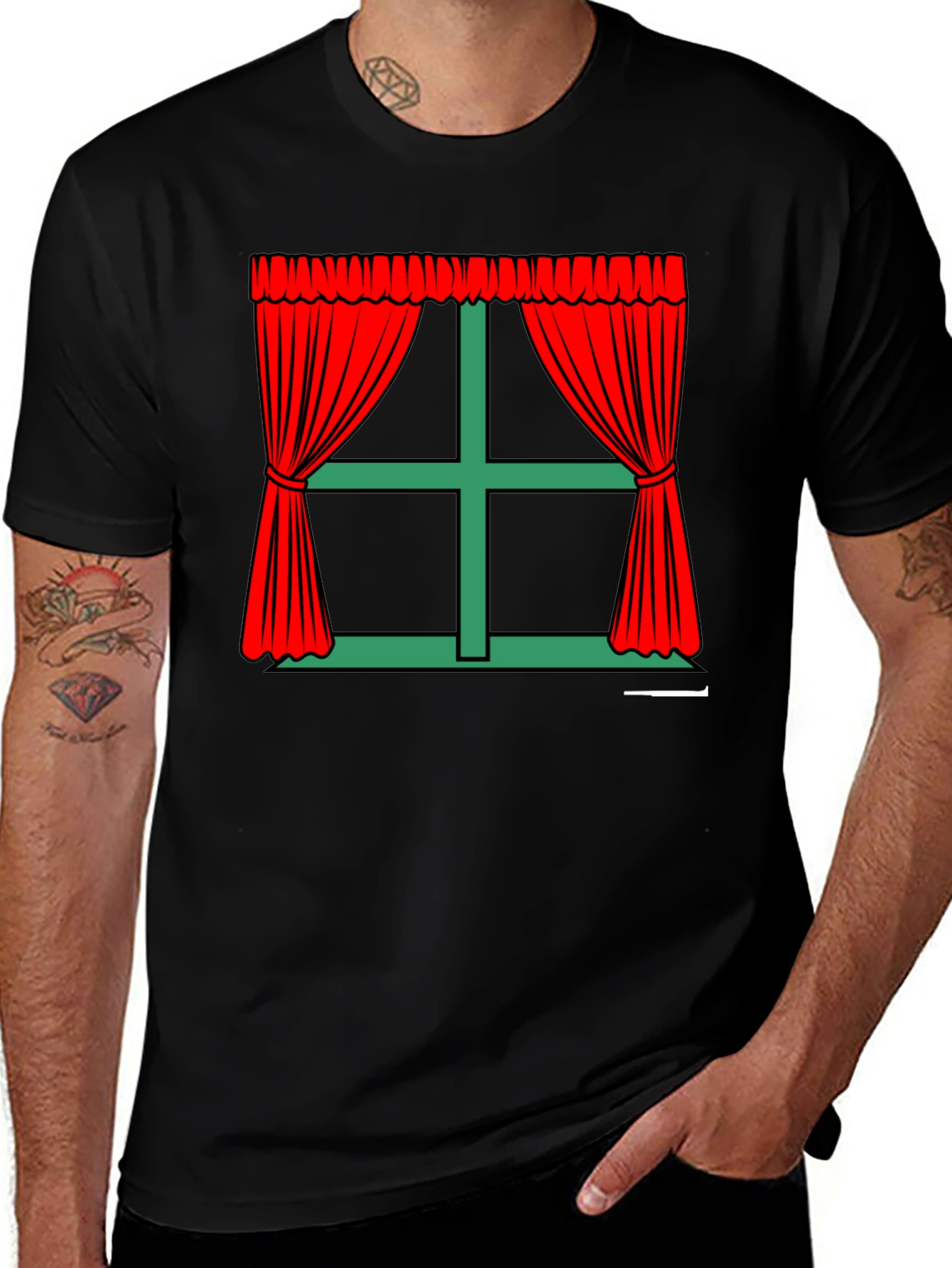 Window Curtains Graphic T-Shirt - Novelty Design