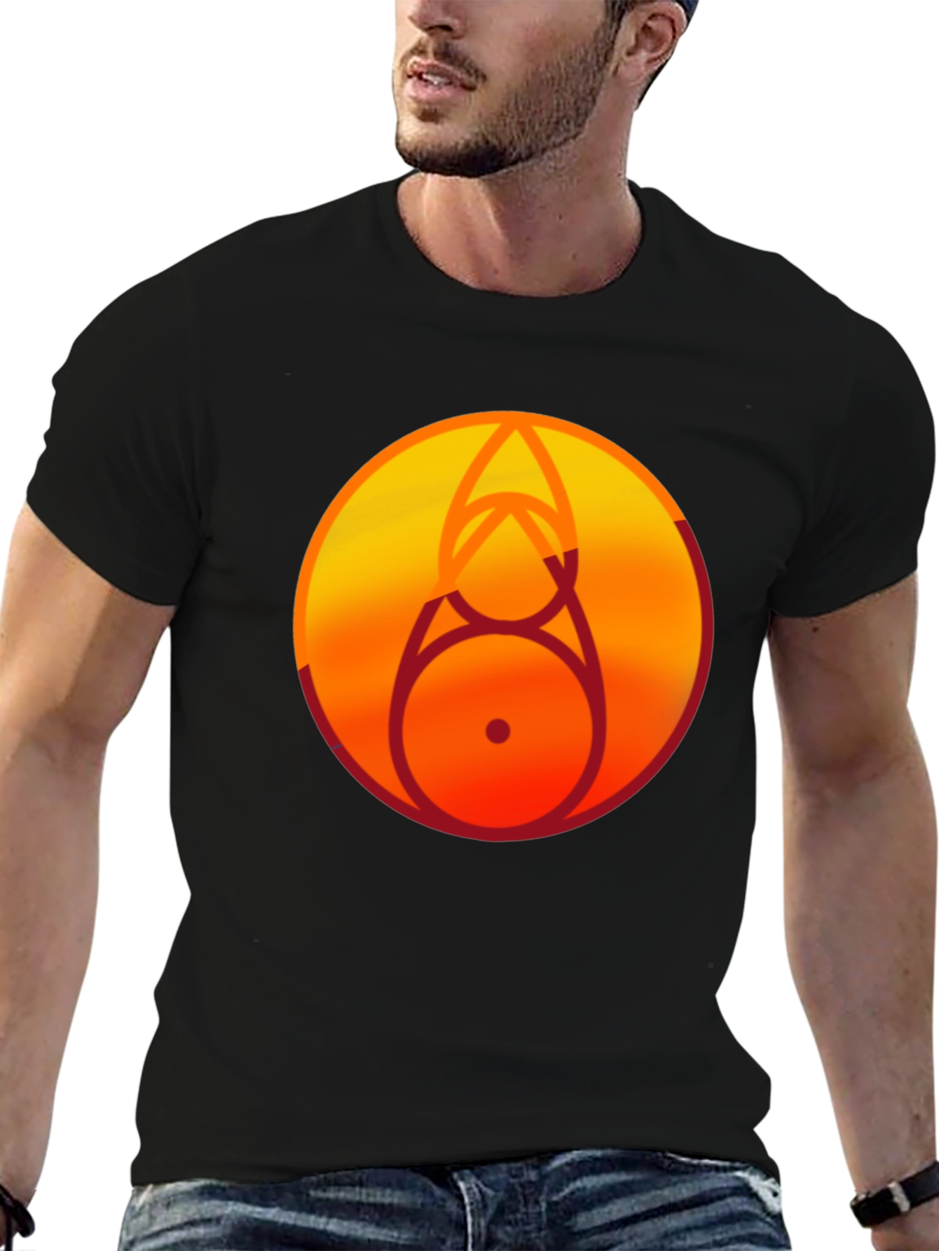 Geometric Circle Graphic Tee - Black