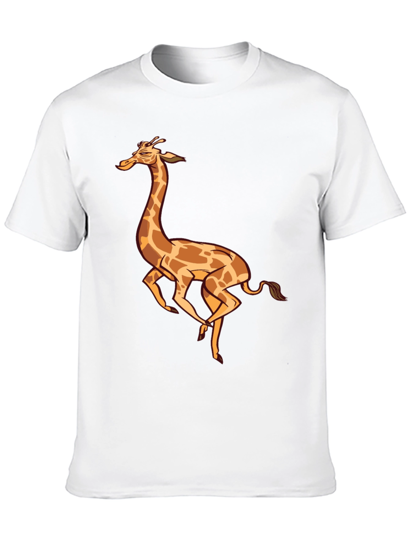 Cartoon Giraffe Graphic Tee - Black Cotton T-Shirt